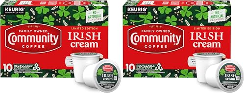 Image of Community Coffee Irish Cream Flavored Coffee Pods, 10 count, Medium Roast Compatible with Keurig 2.0 K-Cup Brewers, 10 Count (Pack of 2)