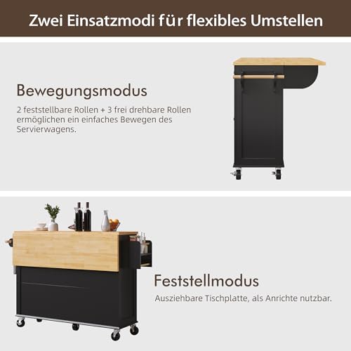 Isla de cocina con ruedas y puertas de cristal, armario de buffet móvil, carrito de servicio con vetas de madera y espacio de almacenamiento, carrito de cocina para comedor, sala de estar, cocina - imagen 8