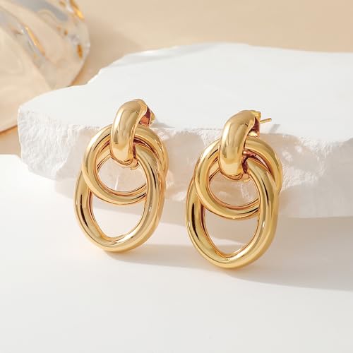 Image of SHERLOVE Trendy Gold Plated Knot Earrings for Women Chunky Statement Drop Dangle Earrings Lightweight Hypoallergenic Fashion Accessories Gold Jewelry Gifts for Womens