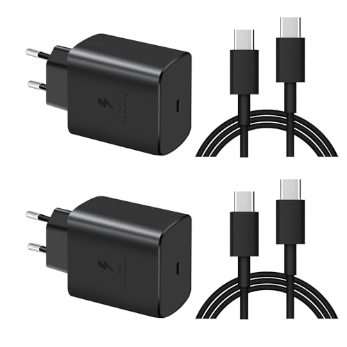 Pack de 2 Cargadores Rápidos USB C de 45W para Pared, Compatible con Samsung Galaxy S24 Ultra/S24/S24+/S23/S23+/S23 Ultra/S22+/S22 Ultra, Note 20/10/9/8/A73/A53/A52/S10, Incluye Cable de 1.8 Metros