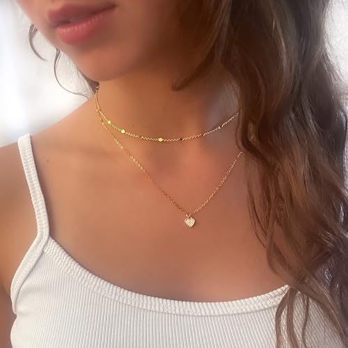 Annika Bella Gold Necklace Stack, Diamond Heart Necklace, Dot Chain Choker, Cubic-Zirconia Charm Necklaces, Gold Jewelry for Women, Gift for Her, Chokers for Layering3