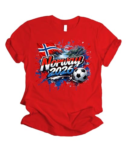 Daytee Norway 2026 Soccer Fan T-Shirt Football Graphic Tee for Adults Red Sports Shirt Sizes S-3XL (US Alpha Large Regular Regular Red)