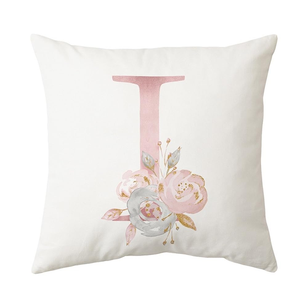 PRK 14 White Cushion Covers - Letter I Pillow Case, Cute Floral Alphabet Decorative Throw Square Protectors for Sofa, Couch, Bedroom, Chair - 45cm x 45cm โ image 1