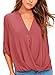 FARYSAYS Women's Casual High Low T Shirt V Neck Cuffed Long Sleeve Button-up Blouse Tops ( 6 Colors, S-XXL )