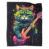 Manta de vellón Oscuro con diseño de Gato Ashera, Suave y esponjosa, para sofá, Cama, Regalo de Acción de Gracias para Dormitorio, Sala de Estar, Oficina, 50 x 60 Pulgadas (127 x 152 cm)
