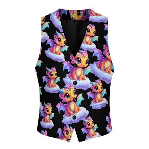 Cute Dragon Trendy Vest Suit for Men V Neck Formal Dress Waistcoat Vests Business Slim Fit3