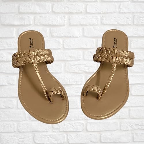 Image of Women's Round Toe Flats Sandal | Hand Braided Toe Ring Sandals | Dailywear Slippers Under 500 | Open Toe Kolhpauri Style chappal for Ethnic and Casual Occassions.
