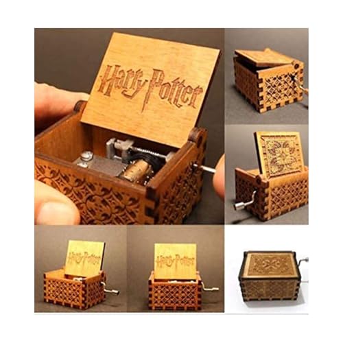 Image of Wooden HP Music Box - Hand Crank Classic Antique Carved Wood Musical Boxes - Birthday Gift for Kids and Collectors