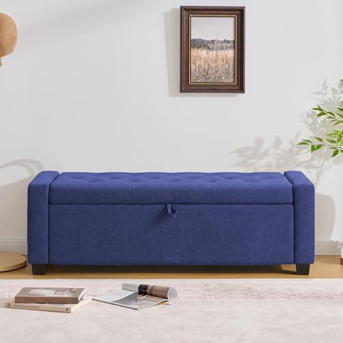 Image of Huatean Home 48 inch Ottoman with Storage, Storage Ottoman Bench with Safety Hinge, Upholstered Entryway Bench with Seating for Bedroom, Living Room, Holds up to 330 lb, Blue