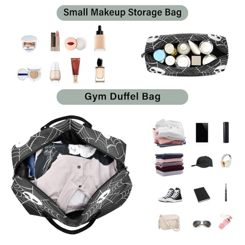Travel Duffle Bag Weekender Bags Overnight Bag with Toiletry Bag Gym Duffel Bag Skull Web Pattern for Travel Business Trips Sport4