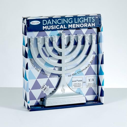 Rite Lite Chanukah "Dancing Lights" 高さ8インチ ミュージカル ハヌカ メノラー (シルバー) - ユダヤ教のホリデーパーティー ハヌカー ギフト 装飾 ブルーメノラ ライトがビートに合わせて踊りながら音楽を再生! [2]
