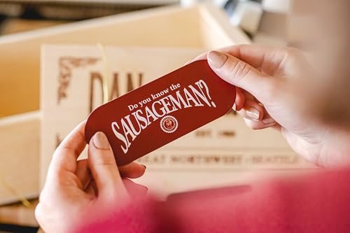 Dan the Sausageman Silver Star Gourmet Meat & Cheese Gift Box – Original & Garlic Summer Sausages, Sweet Hot Mustard, Sockeye Salmon, Water Crackers, Almond Roca – 8-Item Holiday Snack Box