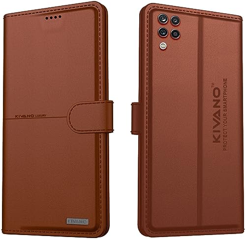Image of KIVANO Samsung Galaxy A12 / Samsung Galaxy M12 / Samsung Galaxy F12 Flip Cover | Leather Finish | Inside Pockets & Inbuilt Stand | Shockproof Wallet Style Magnetic Closure Back Cover Case