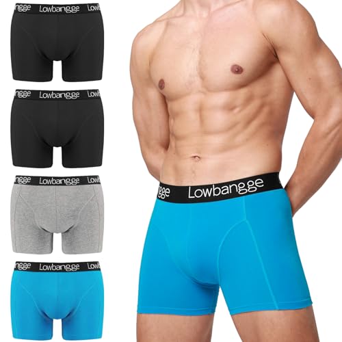 Lowbangge Calzoncillos Hombre Boxer,Boxer Hombre Pack(Pack de 4),Largo, de Algodón, Cómodo y con Un Corte Adecuado