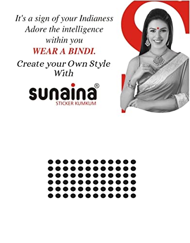 Image of Sunaina New Gold Sticker Kumkum Forehead Black Round Bindis Velvet Pottu /Bindi Box With 15 Cards /Flips For Women & Girls (GB-9 (2MM))