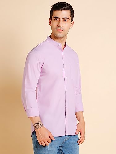Image of Dennis Lingo Men's Slim Fit Solid Mandarin Collar Casual Shirt