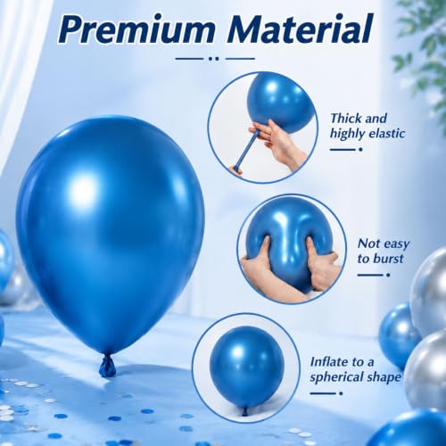 Image of 100PCS Blue Silver Balloons Set, Blue Balloons Metallic Blue Balloon Kit | 12 Inch Blue and Silver Balloons Dark Navy and Confetti Party Latex Balloon for Birthday Wedding Graduations Party Decoration