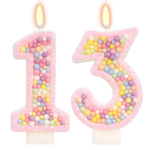 FamGift Pastel Macaron Number 13 Candle, 13th Birthday Decorations for Girl