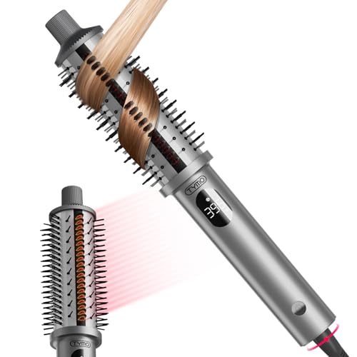 TYMO STYLUX PRO Thermal Brush Curling Brush, 1.5 Inch Blowout Heated Round Volumizer, Hair Straightener and Curler 2 in 1, 800M Negative Ion for Smoother, LCD Display, 5 Temp, Dual Voltage, Gray