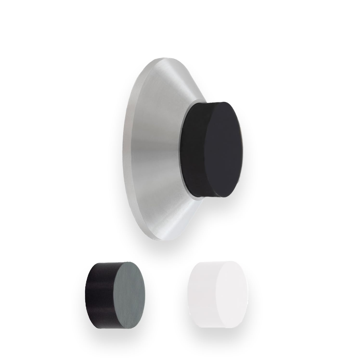 Evi Herrajes Inox Matt | Adhesive Door Stop | Wall Mounted Doorstop | 35X15mm | Satin Matt Stainless Steel | Conical Shape | Two Rubbers Included | Adhesive Or Screw Installation