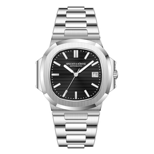 Specht & Söhne - Reloj mecánico automático de cristal de zafiro para hombre, 40 mm, movimiento japonés Miyota 8215, resistente al agua hasta 50 m, Negro -, Casual y a la moda
