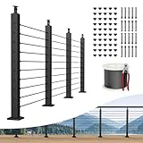 BLIKA Complete Set 36' Cable Railing Post Kit, Black Surface Mount Adjustable Top Cable Railing Post, Swageless Deck Railing System Kit Include 4Pack Level Posts,1/8' Stainless Cable(No Handrail)