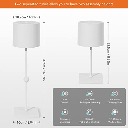 Huiveoo Cordless Table Lamp, 5200Mah Rechargeable Battery Operated Lamp, 3 Colors Dimmable Led Desk Lamp, Touch Control, Ip54 Waterproof Minimalist Design, Indoor & Outdoor For Bedroom Patio(White) #TOP2