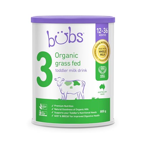 Bubs Organic Grass Fed Toddler Milk Stage 3, Toddlers 12-36 Months, Made with Non-GMO Organic Milk, 800g