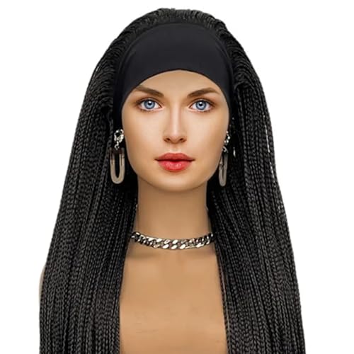 Perruque noire longue bandeau de 26 pouces tressée à trois brins pour femme