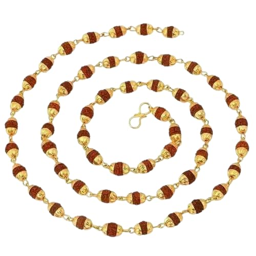 5 Mukhi Rudraksha Mala 8 MM Beads for Prayer & Meditation | Natural Rudraksha Beads, Men & Women, Daily Wear, Gold-Toned Caps, Spiritual Mala-image-34