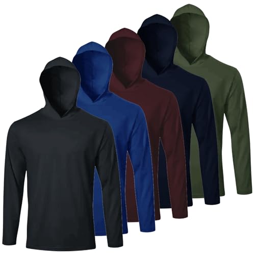 LeeHanTon Men UPF 50+ Sun Protection Hoodie Long Sleeve T Shirts Pack Quick Dry Shirt for Athletic Running Activewear Workout