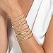Gold Bracelets for Women, Plated Gold Bracelets for Women Trendy, 14K Plated Stackable Dainty Gold Bracelet Stack Set Waterproof Adjustable Paperclip Tennis Figaro Rope Chain Link Jewelry Gifts