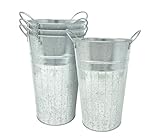 DAHO 4 Pack Tall Metal Planters for Plants, Flowers, Decor, Garden, Patio, Indoor or Outdoor (Galvnized, 9.06'')