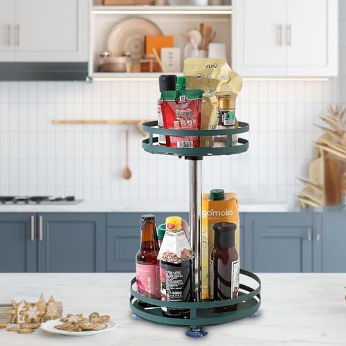 Image of Shuttle Art|2 Tier Lazy Susan Turntable Cabinet Organizer|Space-Saving Spinning Rack for Kitchen Essentials, Makeup, and Office Items,Holder for Cabinets,Kitchen Storage,Cosmetic Storage|Green