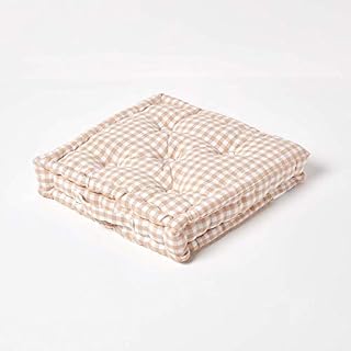 HOMESCAPES Blue & White GINGHAM Check Floor Cushion - 100% Cotton - 40 x 40 x 8 cm Square - Indoor - Garden - Dining chair booster Seat Cushion Pad