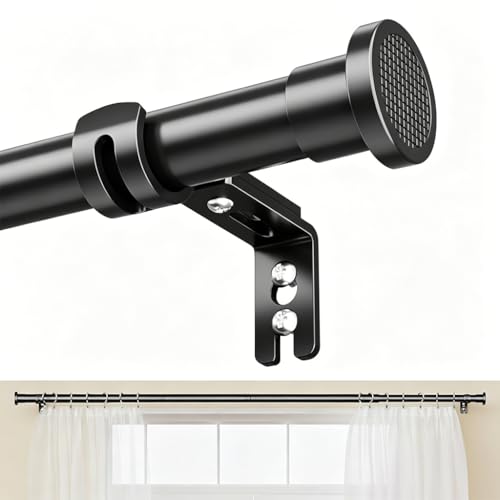 Image of HASTHIP Carbon Steel Curtain Rod Telescopic 80-182cm, Adjustable Length Extendable Drapery Rod with Wall Mount Brackets, Black Curtain Pole for Windows, Living Room Bedroom Home Decor