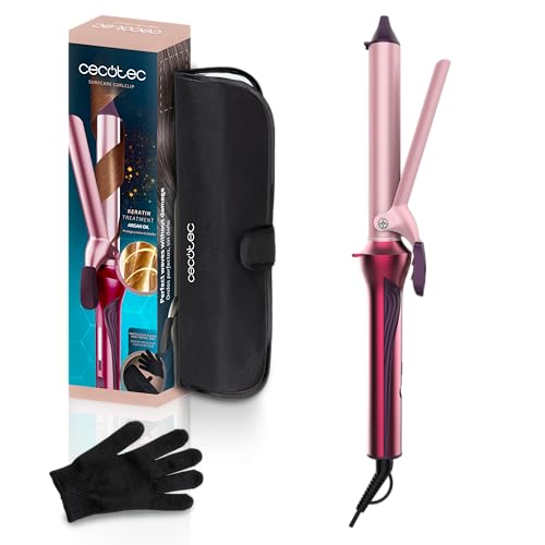 Cecotec Rizador de Pelo con Pinza 25mm SurfCare CurlClip Candy. Revestimiento Cerámica, Queratina y Aceite de Argán, Calentamiento Rápido, 5 Temperaturas, Guante y Bolsa Termorresistente
