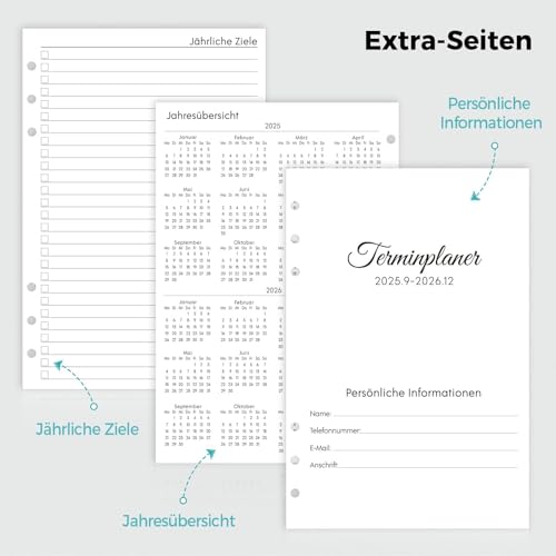 SKYDUE Refillable A5 Ring Binder Calendar, Ringbuch A5 Nachfüllbar, Kalendereinlagen 2026 1 Woche 2 Mit Tabs,Wochenplaner Einlage