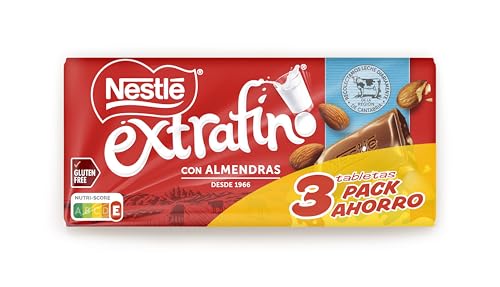 NESTLE EXTRAFINO chocolate con leche y almendras pack 3 unidades de 123g