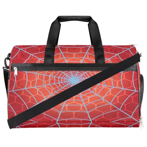 Kids Overnighter Duffel Bags for Boys Girls, Carry-On Size Sports Gym Bag with Shoe Compartments for School Practice or Overnight Travel Weekender Sleepover Tote Bag, Red Spider Web2