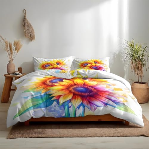 Housse de couette tournesol 220x240 en microfibre douce et facile à laver