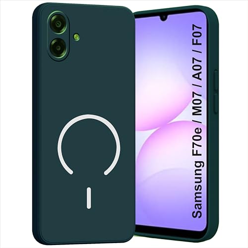 Image of SBMS Silicone Back Cover Case for Samsung Galaxy F70e /M07 /A07 /F07 5G | Soft Micro-Fibre Lining Inside | Magsafe Print On Back Side Camera Protection Bump | Shockproof Case Sam M07 (Green)