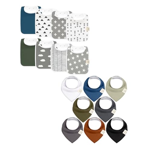 KeaBabies 8-Pack Baby Drool Bibs for Boy, Girl and 8-Pack Baby Bandana Bibs - Soft Cotton for Drooling & Teething Infant, Toddler, Soft and Super Absorbent for Girls, Boys