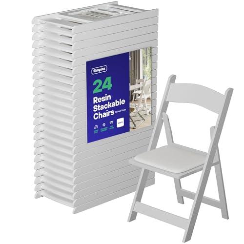 SIMPLEX 24 White Resin Folding Chairs Stackable Event & Party Chairs 800 LB Weight Capacity Indoor Outdoor