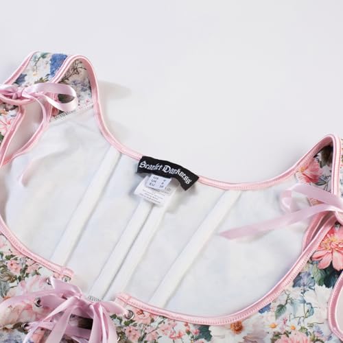 Image of Scarlet Darkness Women's Underbust Corset Top Renaissance Medieval Lace-up Boned Fairycore Pirate Corsets White Pink Floral Size 16