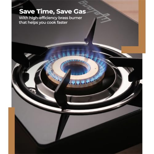 Image of Lifelong 2 Burner Gas Stove Top for Kitchen - Brass Burner Manual Ignition Cooktop Modern Glass Stove for Modular Kitchen, ISI Certified & Compatible with LPG - 1 Year Manufacturer's Warranty(LLGS002)