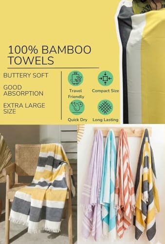 Image of Bamboo Ultra Soft & Thin Turkish Towel- 160x75cm |Quick Dry, Super Absorbent, Anti Bacterial |Extra Large Bath Towel for Men and Women|Ideal for Bath, Travel, Gym, Beach, Pool, and Yoga