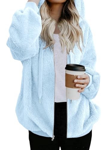 Nirovien Womens Sherpa Jacket Fuzzy Zip Up Hoodie Oversized Fleece Jackets Fluffy Coat with Pockets