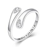 Fookduoduo Simple Rings for Women Jewelry 925 Sterling Silver Cubic Zirconia Inspirational Rings Gift for Mom/Daughter (Believe in you like I do, style 2)