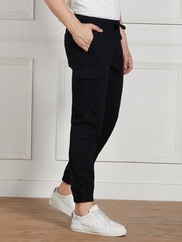Image of Dennis Lingo Mens Cotton Lycra Solid Mid Rise Regular Fit Stretchable Cargo Joggers